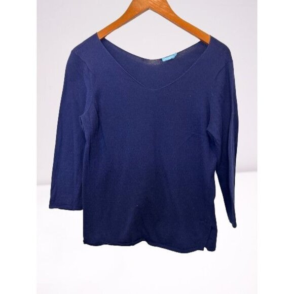 J.McLaughlin Blue Cotton Top Deep V-neck 3/4 Sleeves Size Med - Picture 1 of 5